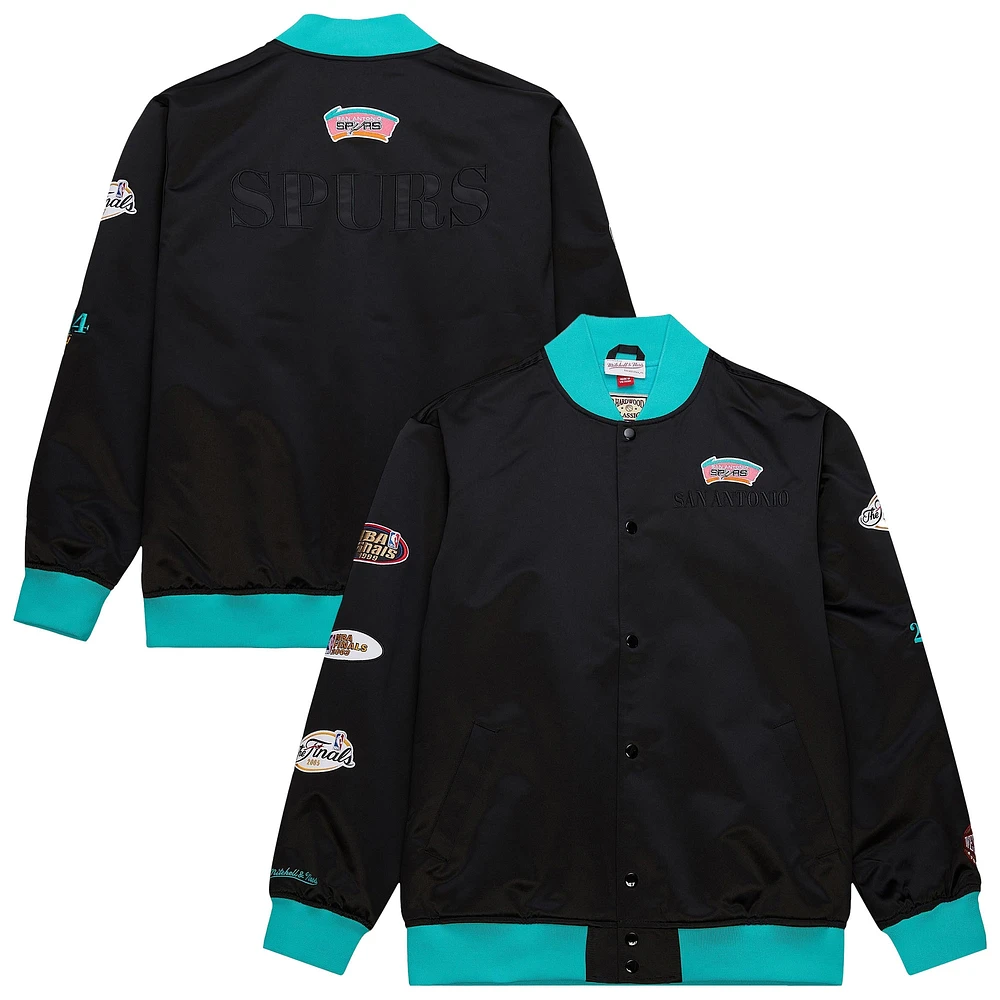 Veste en satin léger à boutons-pression Hardwood Classics Team OG 3.0 noire de Mitchell & Ness pour homme des San Antonio Spurs