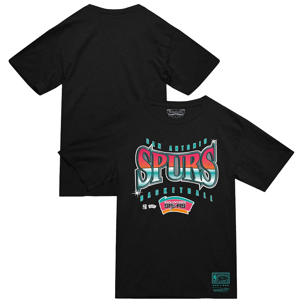Men's Mitchell & Ness  Black San Antonio Spurs Worldwide Collection Glow Up T-Shirt