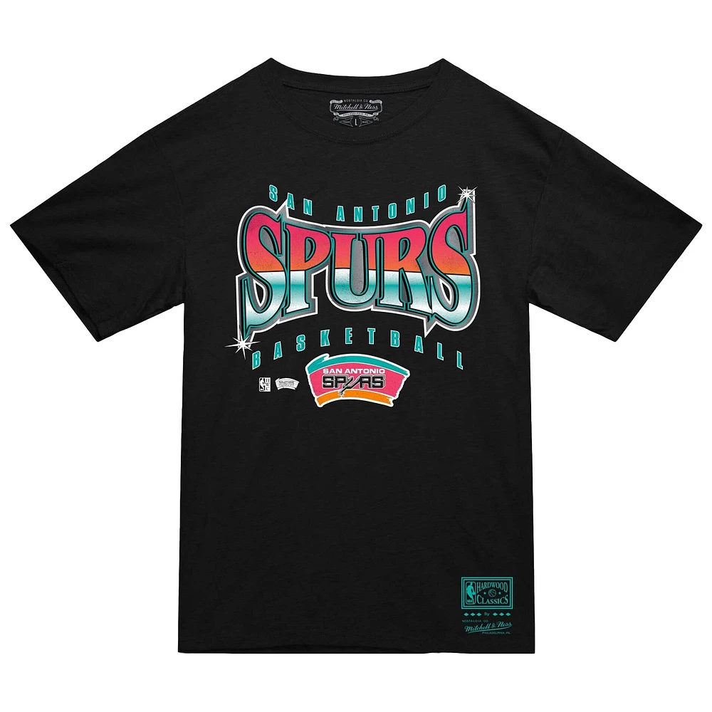 Men's Mitchell & Ness  Black San Antonio Spurs Worldwide Collection Glow Up T-Shirt