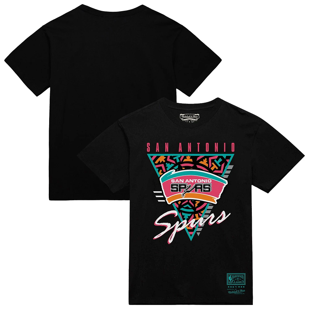 Men's Mitchell & Ness Black San Antonio Spurs Worldwide Collection Tri-Logo T-Shirt