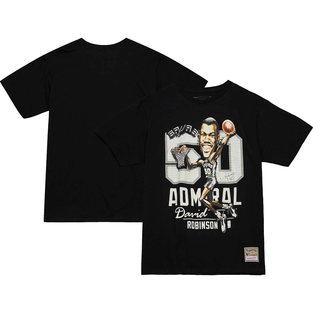 T-shirt pour homme Mitchell & Ness David Robinson noir San Antonio Spurs Hardwood Classics Caricature