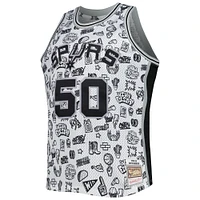 Maillot Homme Mitchell & Ness David Robinson Blanc San Antonio Spurs 1998/99 Hardwood Classics Doodle Swingman Player