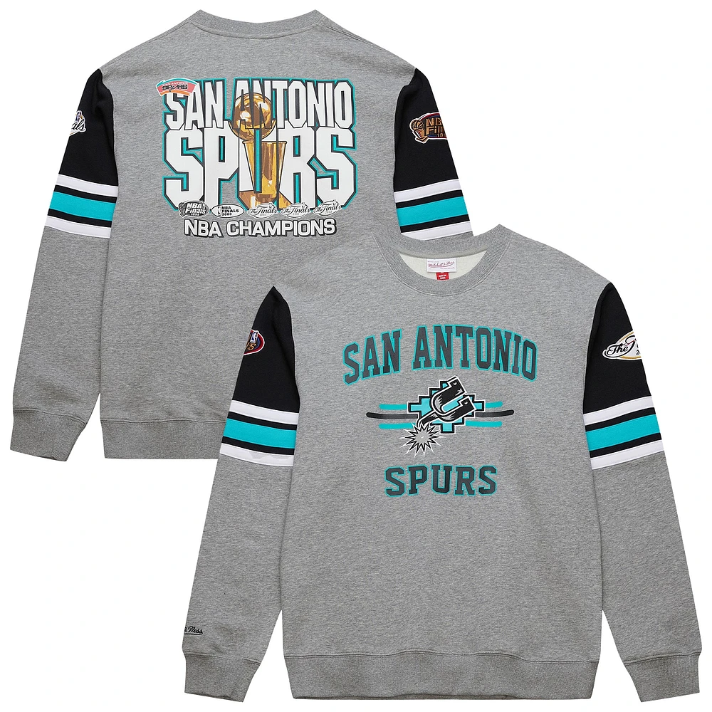 Men's Mitchell & Ness Heather Gray San Antonio Spurs Hardwood Classics All Over 4.0 Pullover Sweatshirt