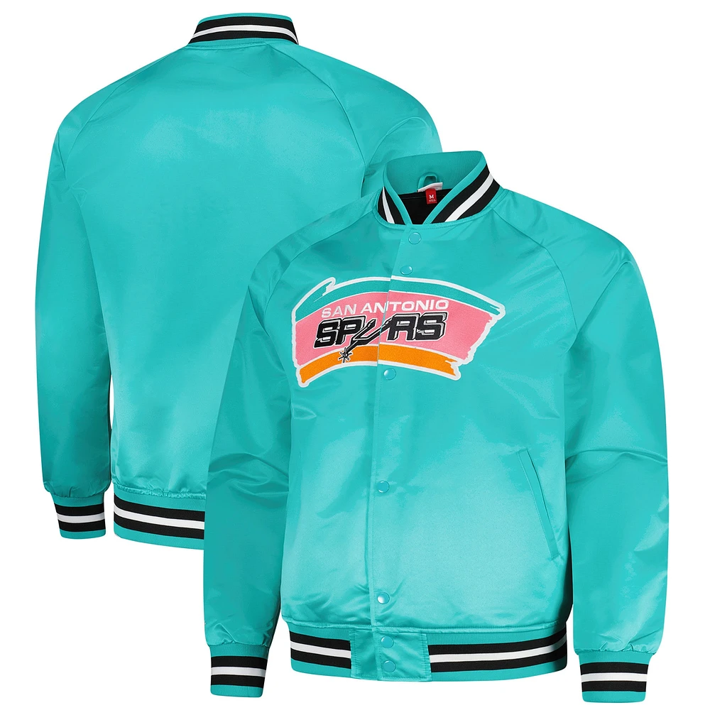 Men's Mitchell & Ness  Teal San Antonio Spurs Hardwood Classics Throwback Wordmark Raglan Full-Snap Jacket