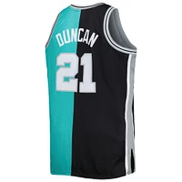 Men's Mitchell & Ness Tim Duncan Black/Teal San Antonio Spurs Big Tall Hardwood Classics 1998/99 Split Swingman Jersey