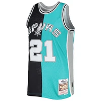 Men's Mitchell & Ness Tim Duncan Black/Teal San Antonio Spurs Hardwood Classics 1998/99 Split Swingman Jersey