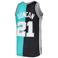 Men's Mitchell & Ness Tim Duncan Black/Teal San Antonio Spurs Hardwood Classics 1998/99 Split Swingman Jersey