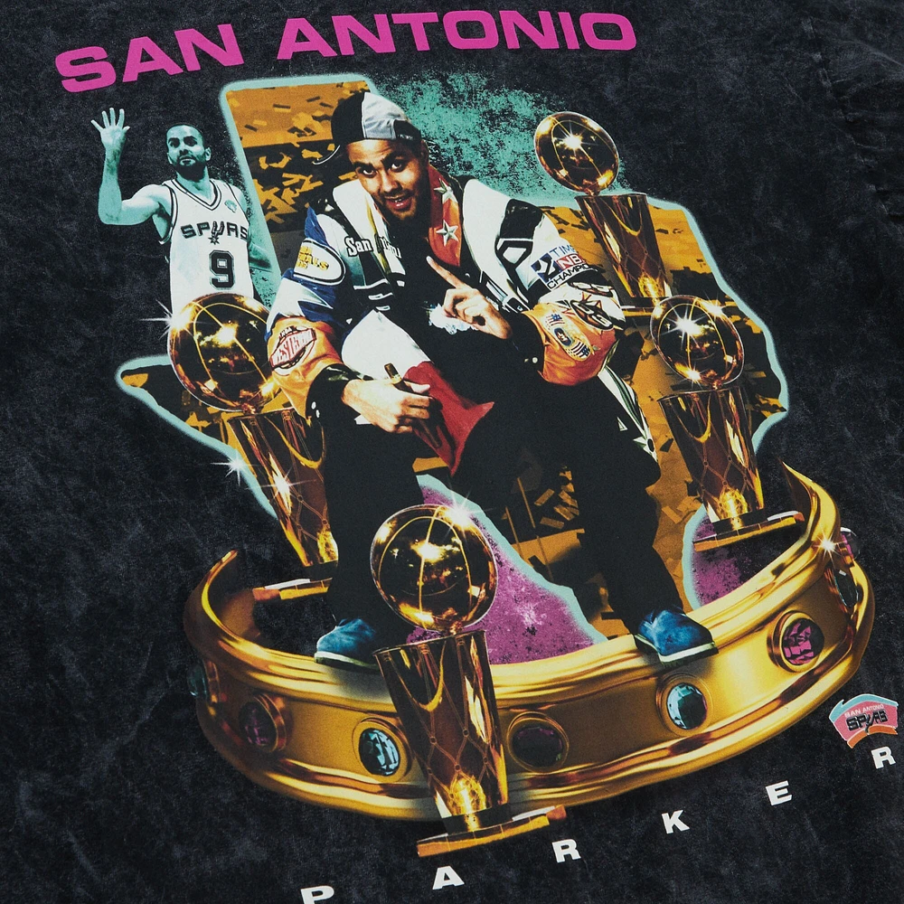 T-shirt à couronne des Spurs de San Antonio pour homme Mitchell & Ness Tony Parker noir