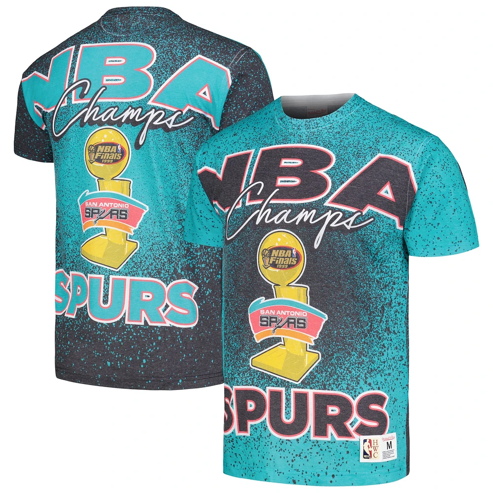 Men's Mitchell & Ness Turquoise San Antonio Spurs Hardwood Classics 1999 NBA Finals Champ City T-Shirt