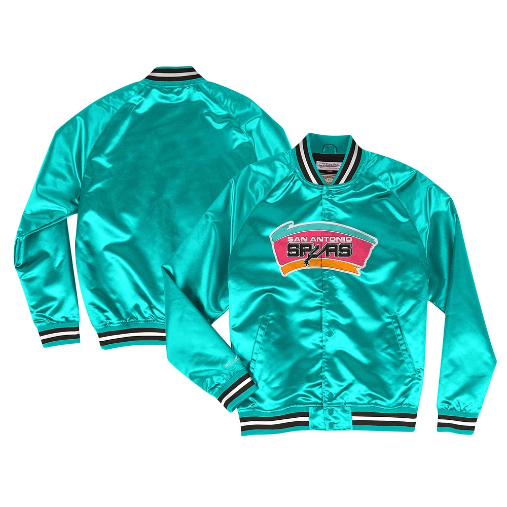 Veste à bouton-pression intégrale raglan pour hommes Mitchell & Ness Turquoise San Antonio Spurs Hardwood Classics