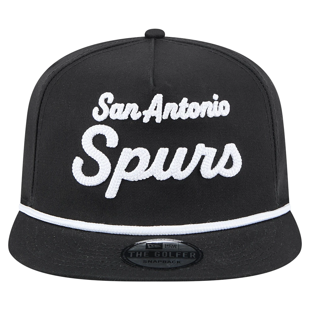Men's New Era Black San Antonio Spurs Team Text Golfer Snapback Hat