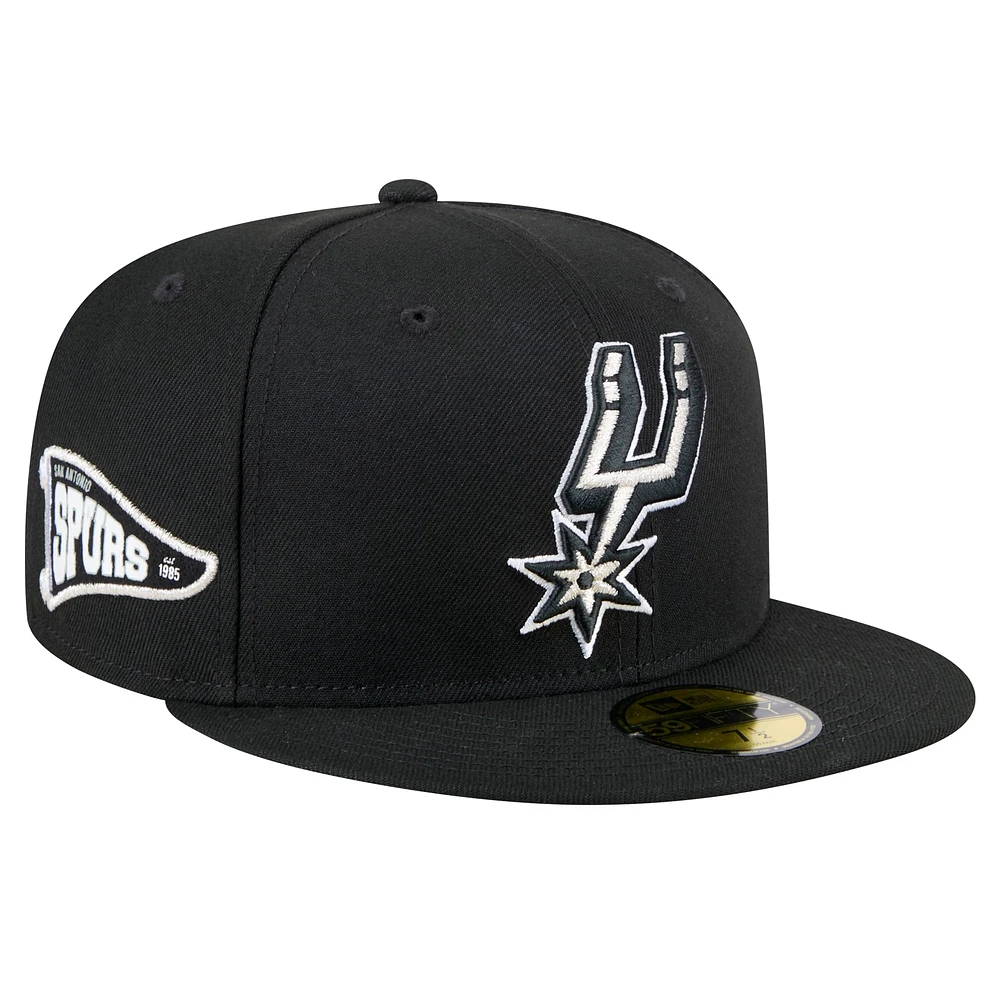 Casquette ajustée noire San Antonio Spurs Throwback Pennant 59FIFTY pour homme de New Era