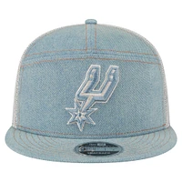 Men's New Era San Antonio Spurs Adventure Denim Split Panel 9FIFTY Snapback Trucker Hat