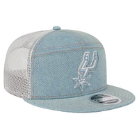 Men's New Era San Antonio Spurs Adventure Denim Split Panel 9FIFTY Snapback Trucker Hat