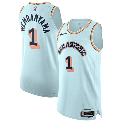 Maillot de joueur authentique Nike Victor Wembanyama bleu clair San Antonio Spurs 2024/25 pour homme - Édition City