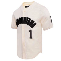 Men's Pro Standard Victor Wembanyama Cream San Antonio Spurs Triple Tonal Mesh Button-Up Top