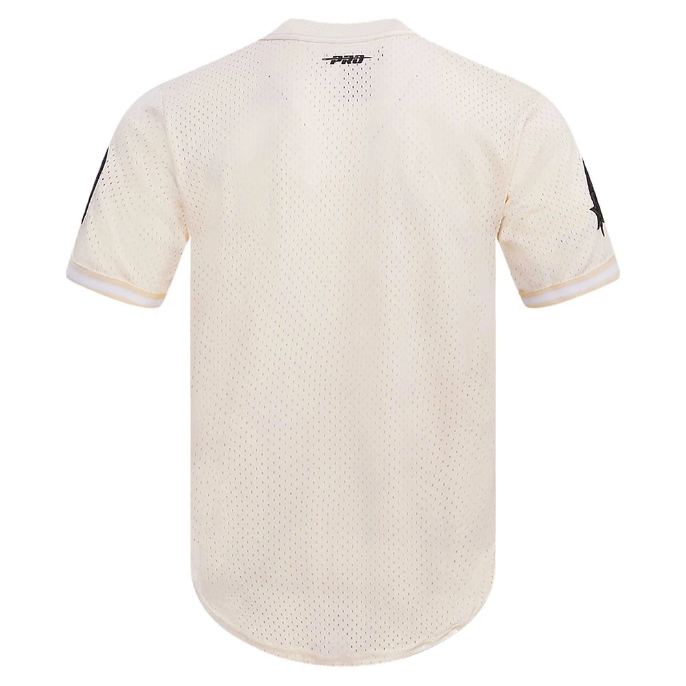 Men's Pro Standard Victor Wembanyama Cream San Antonio Spurs Triple Tonal Mesh Button-Up Top