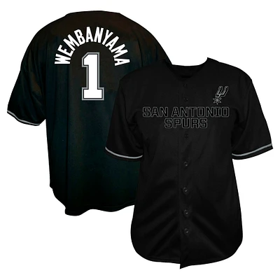 Maillot boutonné noir avec nom et numéro Big & Tall de San Antonio Spurs Victor Wembanyama pour hommes