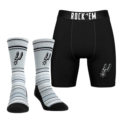 Pack combiné de chaussettes et caleçons boxeurs Rock Em Socks pour hommes San Antonio Spurs Primary Crew