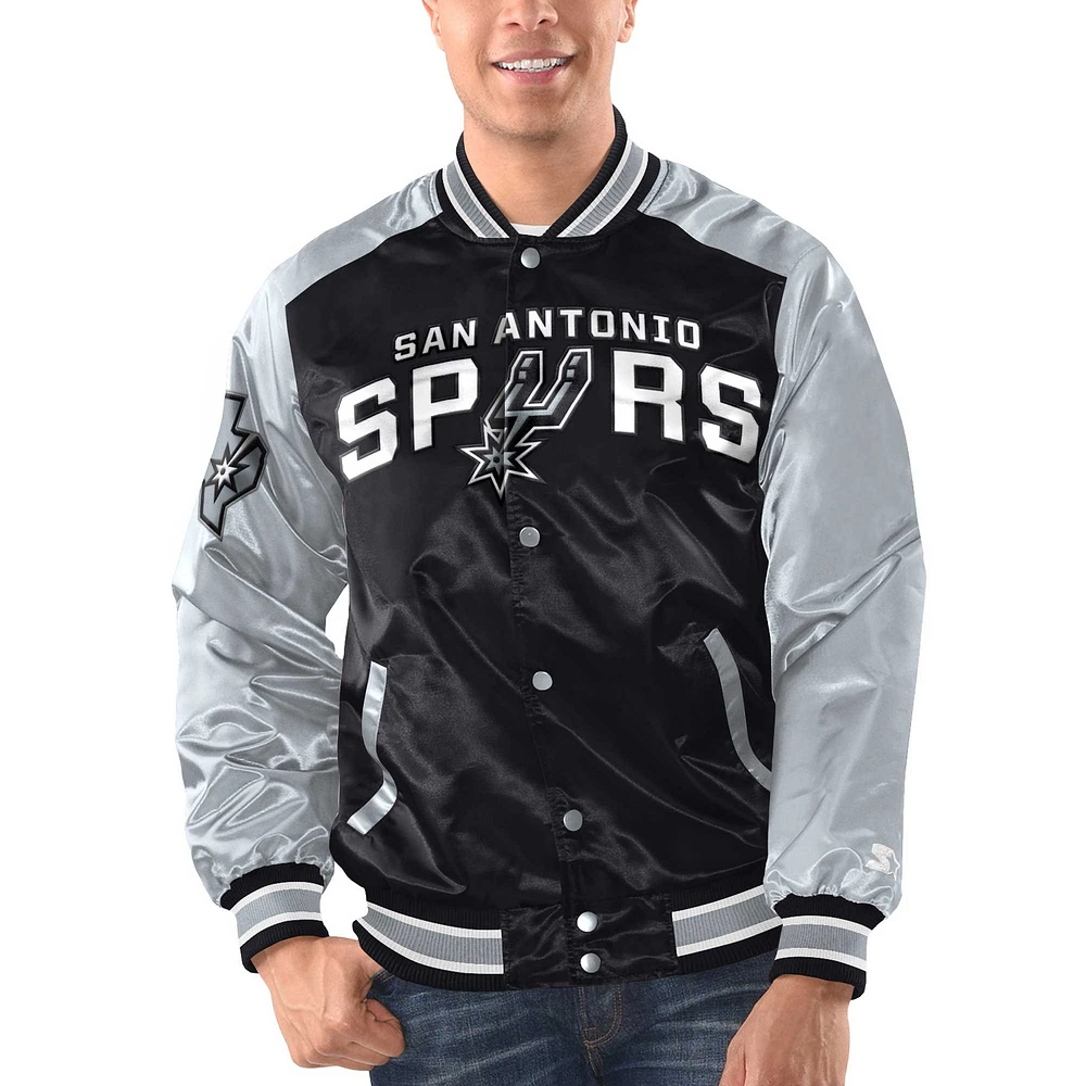 Veste universitaire à bouton-pression en satin Renegade de San Antonio Spurs Starter noir/argent pour hommes