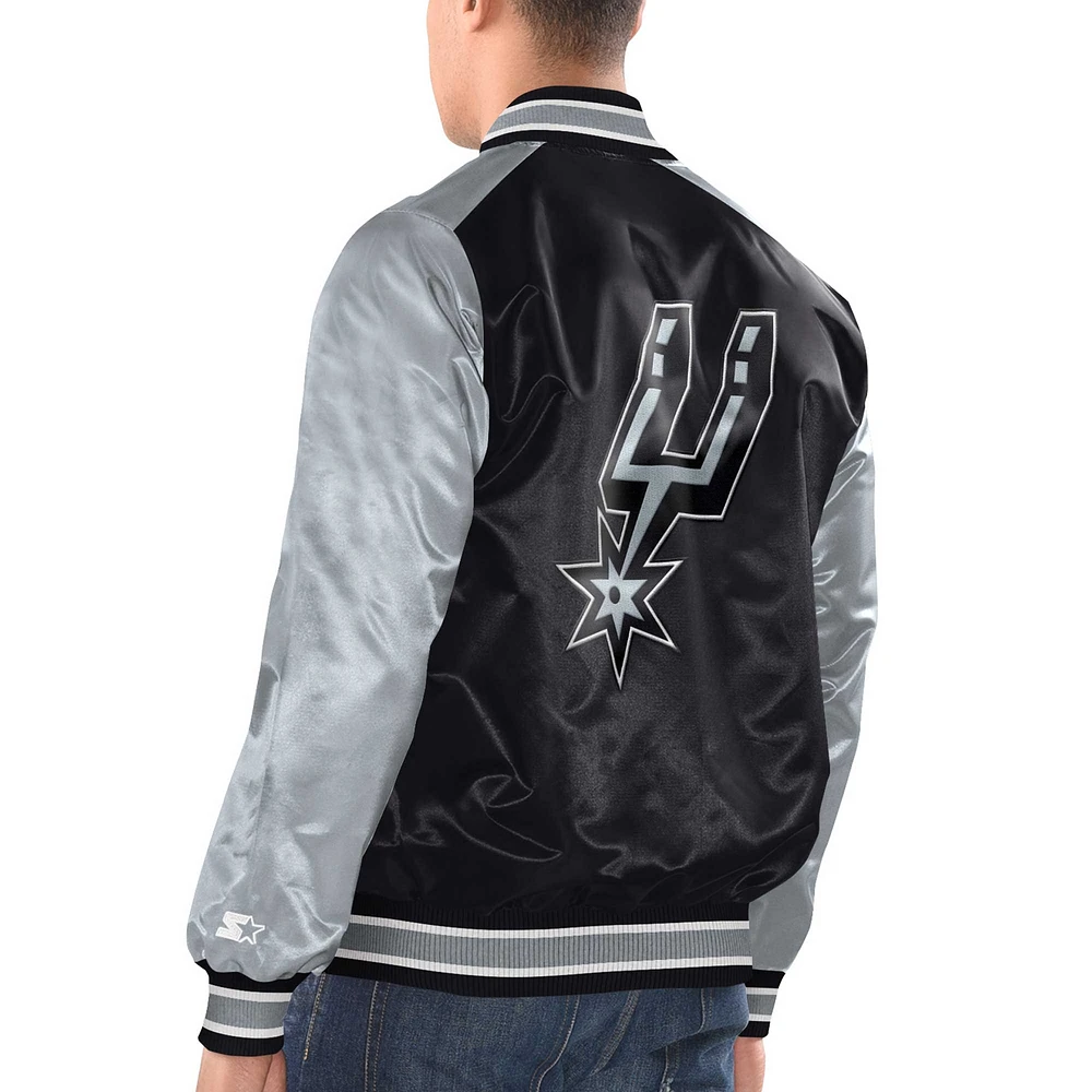 Men's Starter Black/Silver San Antonio Spurs Renegade Satin Full-Snap Varsity Jacket