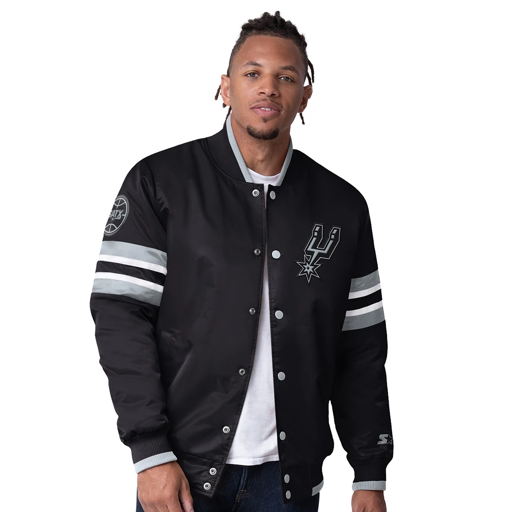 Veste en satin noir Starter Scout Varsity pour homme de San Antonio Spurs