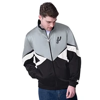 Men's Starter Silver/Black San Antonio Spurs Rush Applique Full-Zip Track Jacket