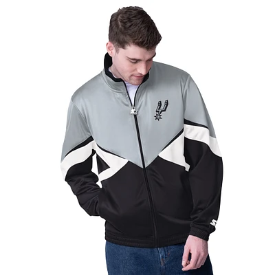 Veste de survêtement entièrement zippée Starter Silver/Black San Antonio Spurs Rush Applique pour homme