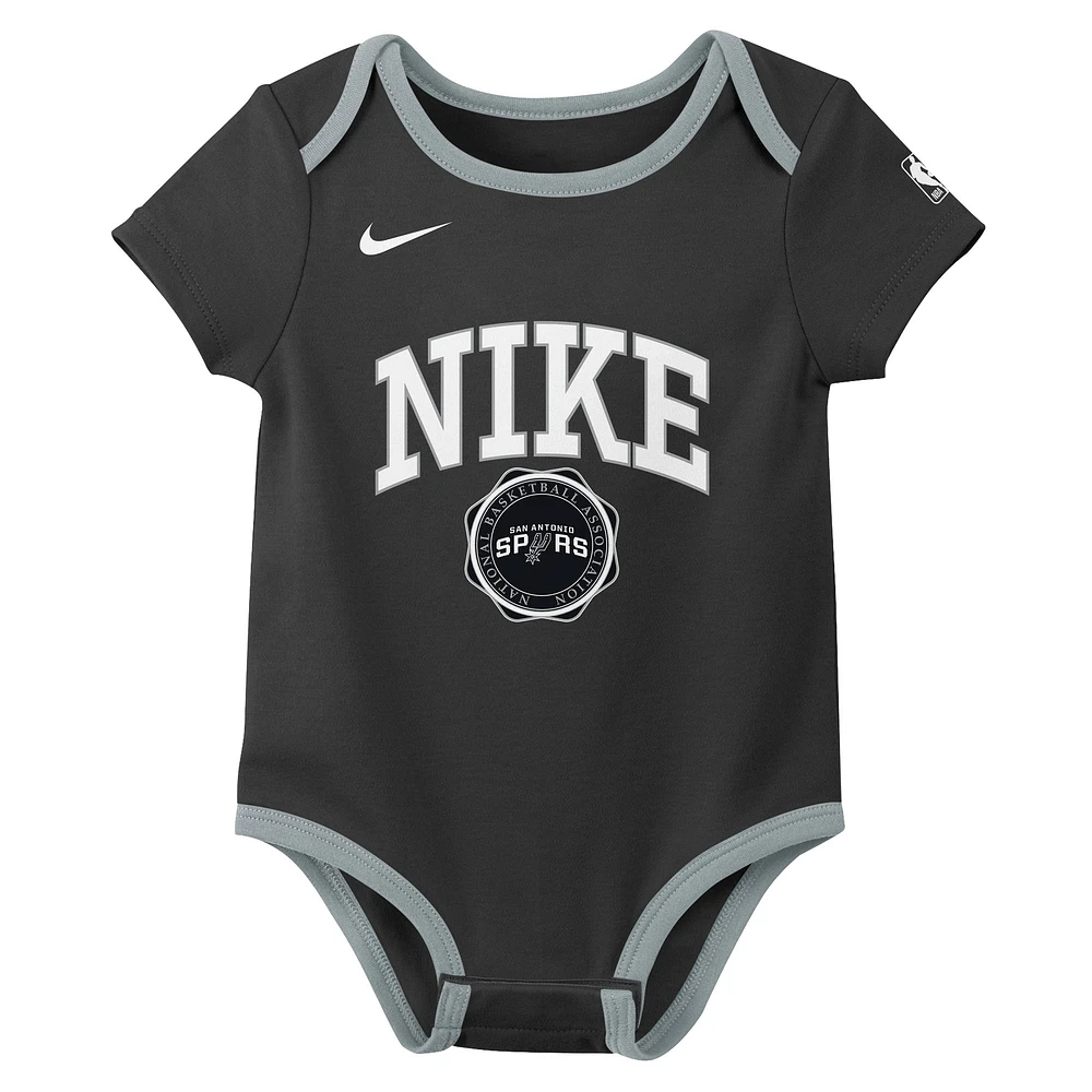 Newborn Nike Black/Gray San Antonio Spurs Just Do It Two-Pack Bodysuit Set