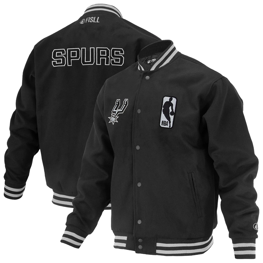 Veste universitaire unisexe FISLL noire San Antonio Spurs Logoman Shadow Collection à boutons-pression