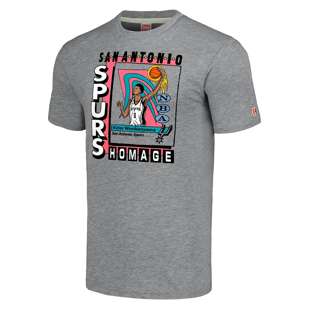 Hommage unisexe Victor Wembanyama Gris San Antonio Spurs SkyBox Player T-shirt triple mélange