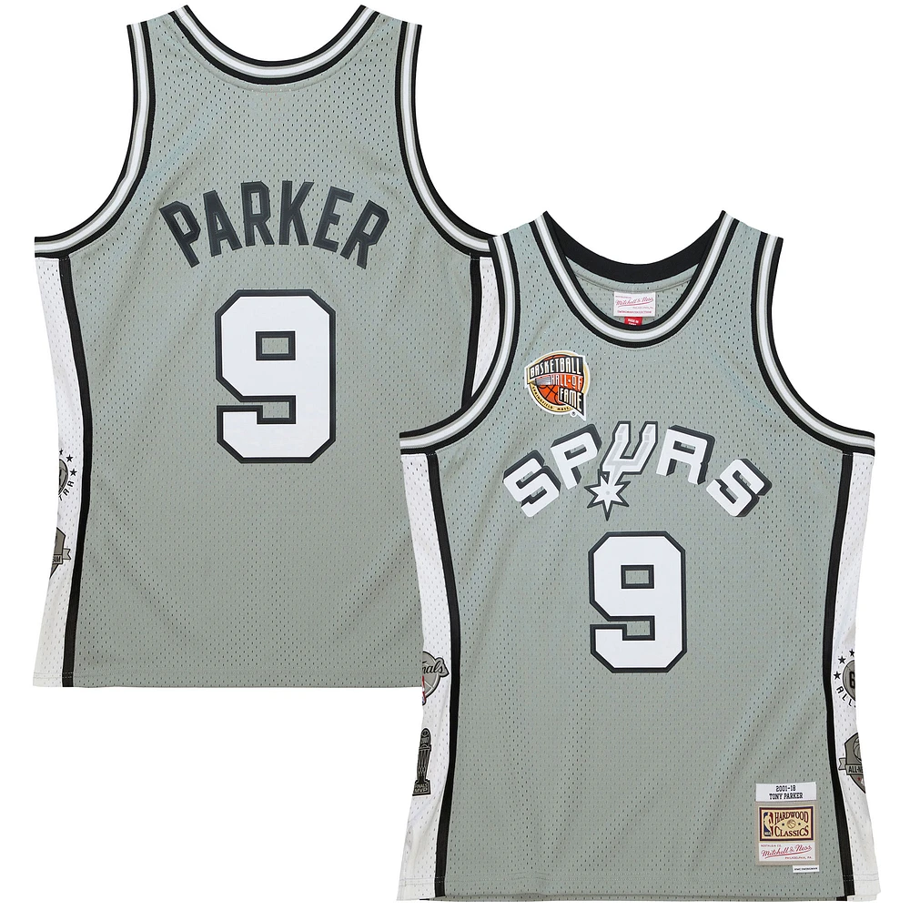 Unisexe Mitchell & Ness Tony Parker gris San Antonio Spurs Hall of Fame Class 2023 Throwback Swingman Jersey