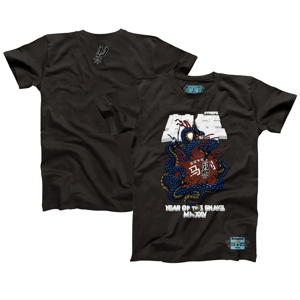 Unisex NBALab x Hyperfly Heather Black San Antonio Spurs Year of the Snake Lunar New Collection T-Shirt