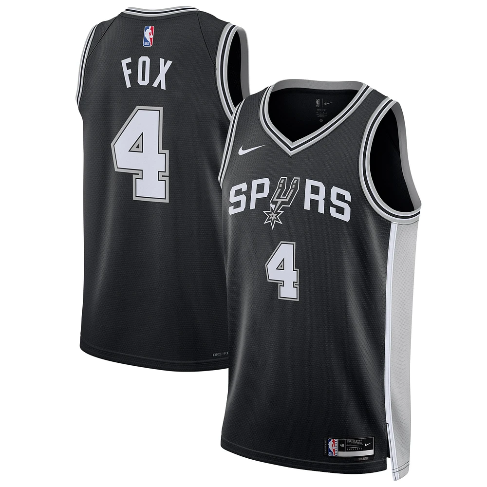 Maillot de joueur unisexe Nike De'Aaron Fox noir des San Antonio Spurs Swingman - Édition Icon