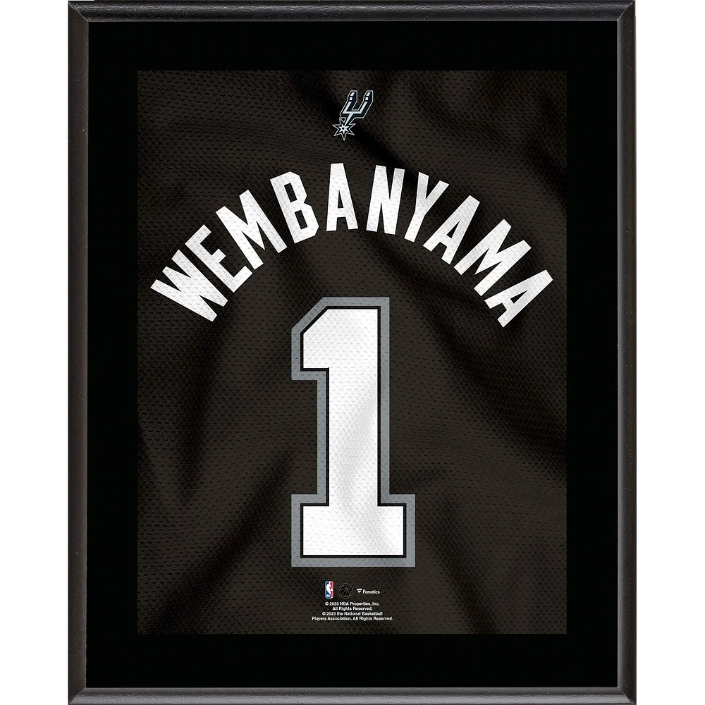 Plaque sublimée en maillot noir n°1 des San Antonio Spurs de Victor Wembanyama 10,5" x 13"