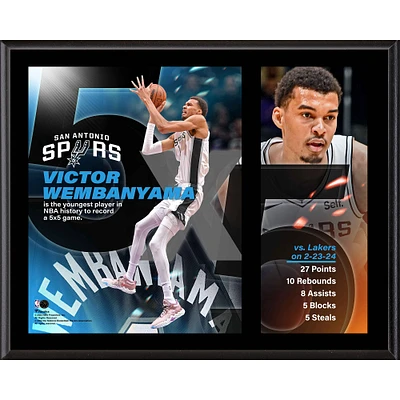 Victor Wembanyama San Antonio Spurs 12" x 15" Youngest Player in NBA History to Record a 5x5 Game Sublimated Plaque