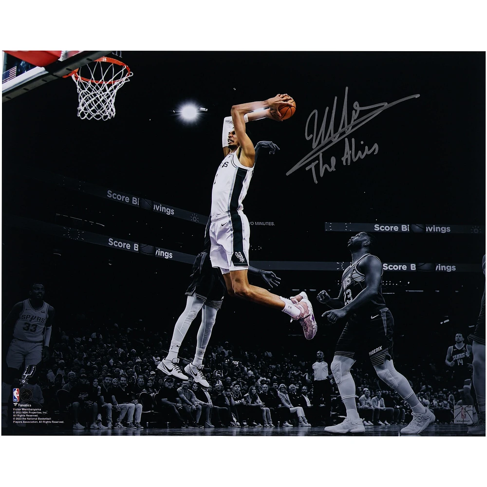 Victor Wembanyama San Antonio Spurs Autographed 16" x 20" Dunk vs. Phoenix Suns Spotlight Photograph with "The Alien" Inscription