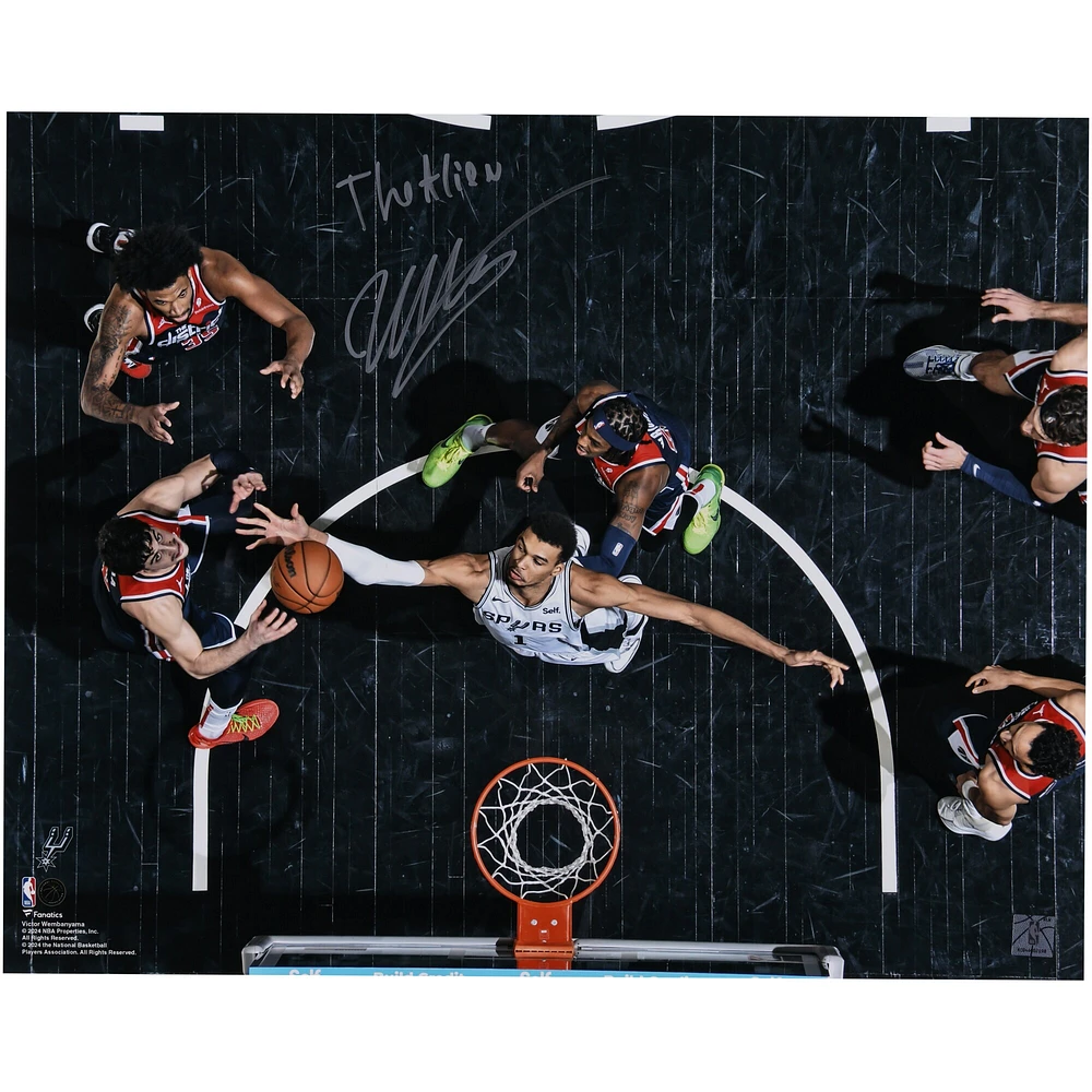 Victor Wembanyama San Antonio Spurs Autographed 16" x 20" Rebound vs. Washington Wizards Photograph with "The Alien" Inscription