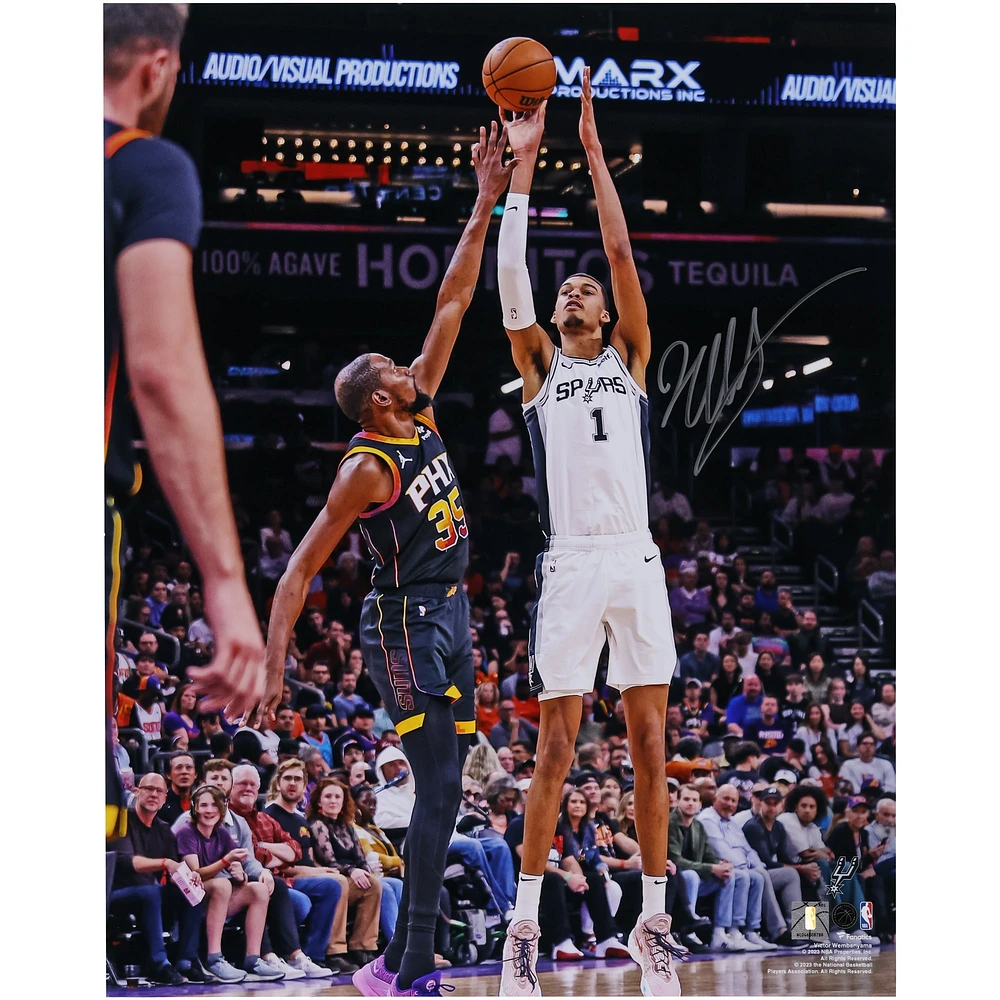Victor Wembanyama San Antonio Spurs Autographed 16" x 20" Shooting Vs. Kevin Durant Photograph