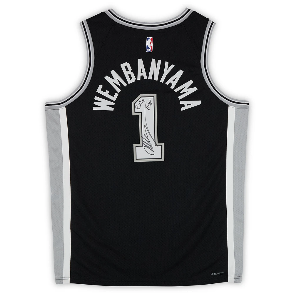 Victor Wembanyama San Antonio Spurs Autographed Black Nike Icon Edition Swingman Jersey with "2024 ROY" Inscription 