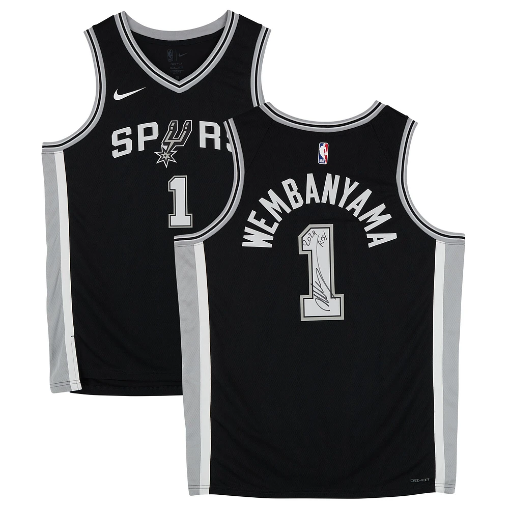 Victor Wembanyama San Antonio Spurs Autographed Black Nike Icon Edition Swingman Jersey with "2024 ROY" Inscription