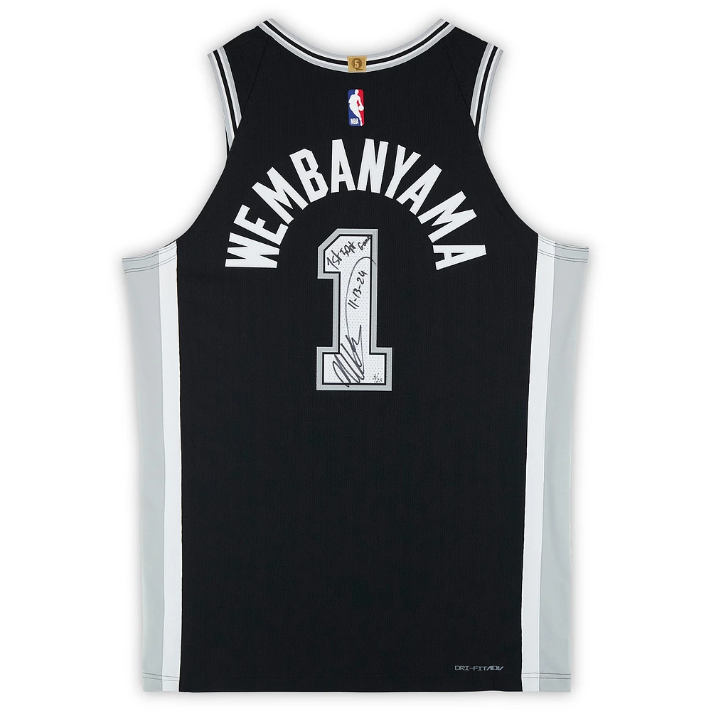 Victor Wembanyama San Antonio Spurs Autographed Nike Black Icon Authentic Jersey with "11-13-24 1st 50 PT Game" Inscription - Limited Edition of 25