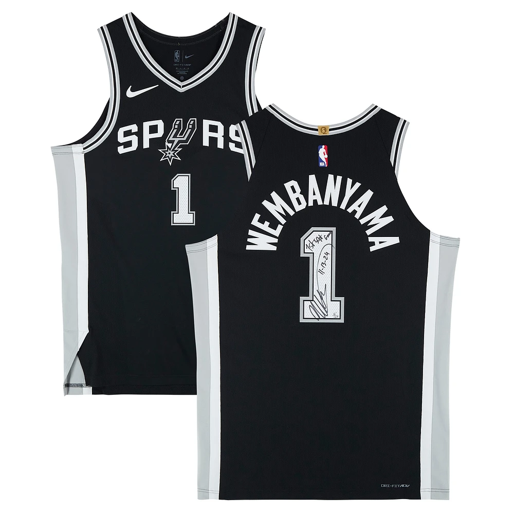 Victor Wembanyama San Antonio Spurs Autographed Nike Black Icon Authentic Jersey with "11-13-24 1st 50 PT Game" Inscription - Limited Edition of 25
