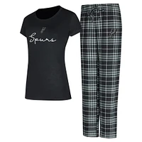 Ensemble de nuit pour femme avec t-shirt et pantalon en flanelle San Antonio Spurs Vector noir/gris Concepts Sport