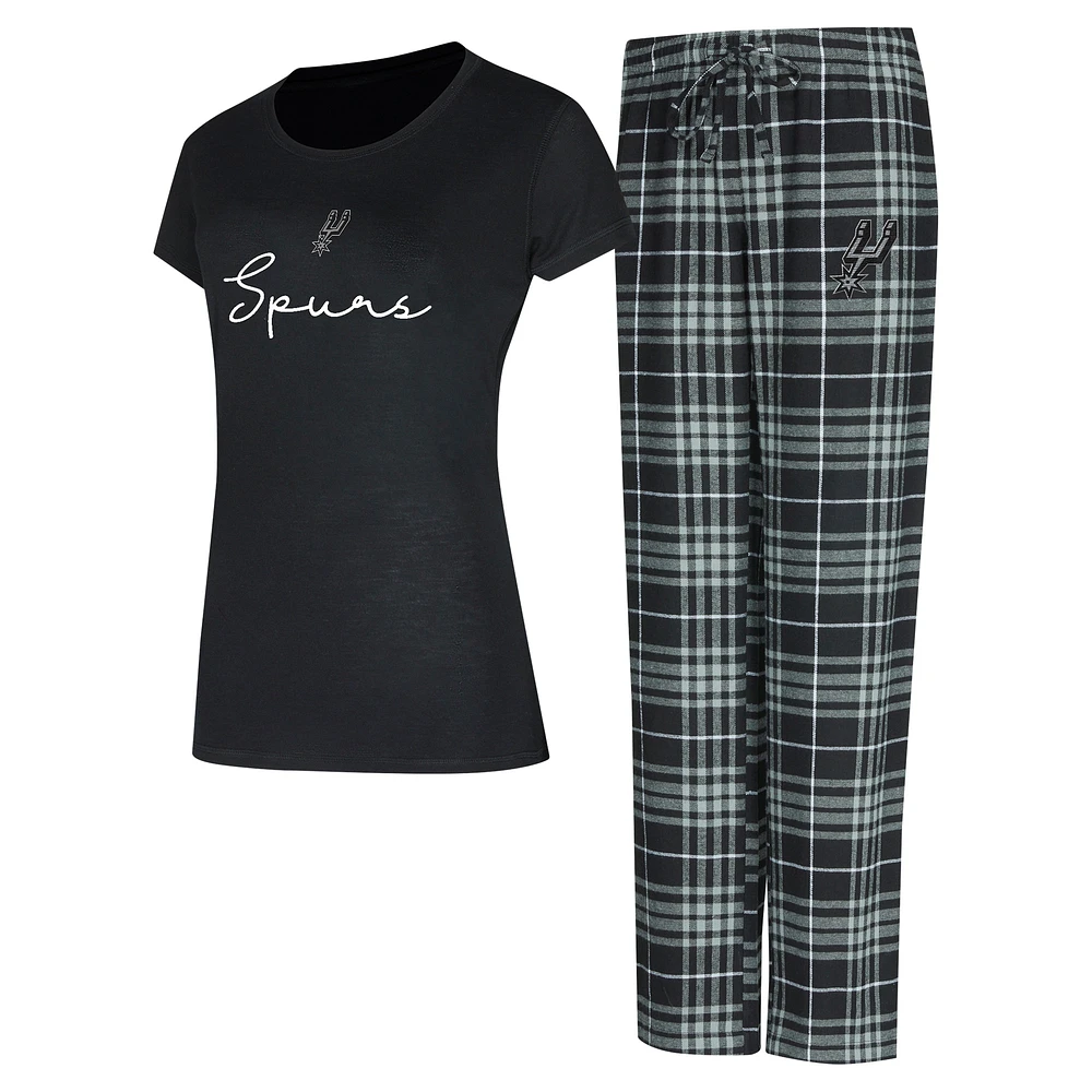 Women's Concepts Sport  Black/Gray San Antonio Spurs Vector T-Shirt & Flannel Pants Sleep Set