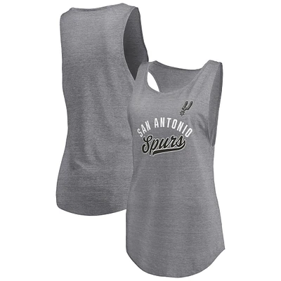 Women's Fanatics Heathered Gray San Antonio Spurs Quality Time Open Scoop Neck Tri-Blend Tank Top