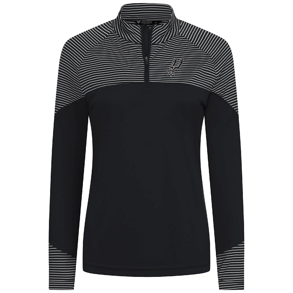 Women's Levelwear Black San Antonio Spurs Classic Stripes Quarter-Zip Top