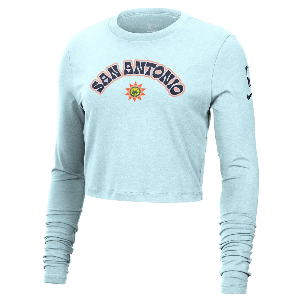 Women's Nike Light Blue San Antonio Spurs 2024/25 City Edition Essential Logo Slim Fit Long Sleeve Cropped T-Shirt