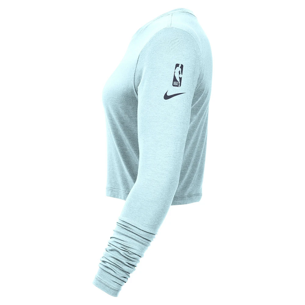 Women's Nike Light Blue San Antonio Spurs 2024/25 City Edition Essential Logo Slim Fit Long Sleeve Cropped T-Shirt