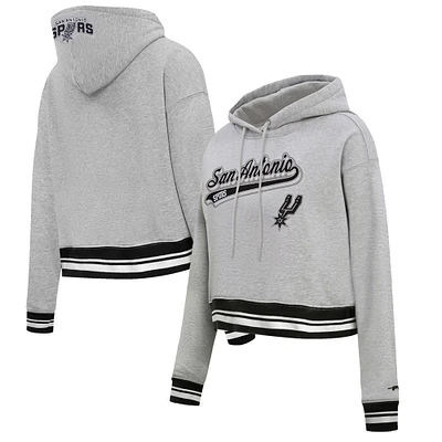 Women's Pro Standard Heather Gray San Antonio Spurs Script Tail Cropped Pullover Hoodie